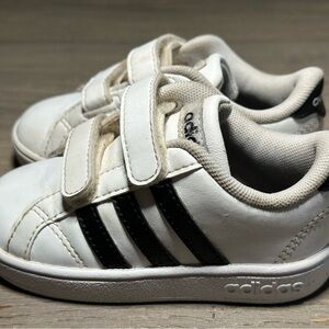 Adidas Kids White and Black Strap Sneakers